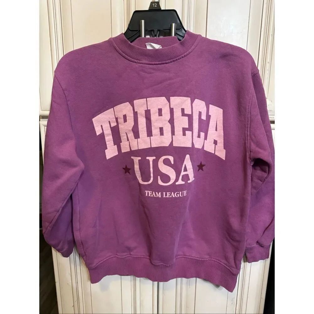 Zara Girls Team League Tribeca USA Crew Neck Pullover Sweatshirt Purple Sz 11-12